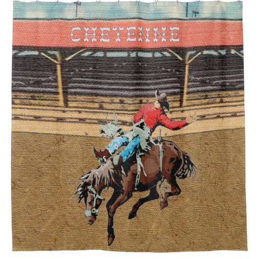 Cheyenne Rodeo Bareback Bronc Riding Douchegordijn (Voorkant)