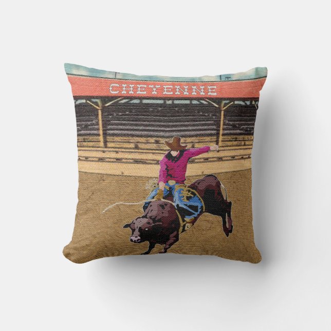 Cheyenne Rodeo Cowboy Bull Riding Kussen (Voorkant)
