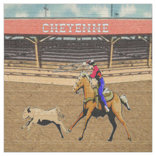 Cheyenne Rodeo Cowboy Calf Roping Fabric Stof