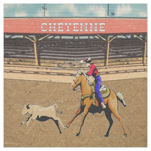 Cheyenne Rodeo Cowboy Calf Roping Fabric Stof (Swatch)