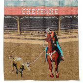 Cheyenne Rodeo Cowboy Steer Roping Team Roping Douchegordijn (Voorkant)