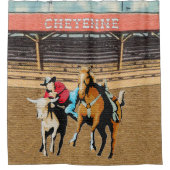 Cheyenne Rodeo Cowboy Steer Wrestling Douchegordijn (Voorkant)