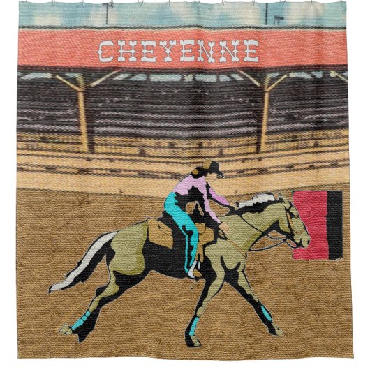 Cheyenne Rodeo Cowgirl Barrel Racing Douchegordijn (Voorkant)