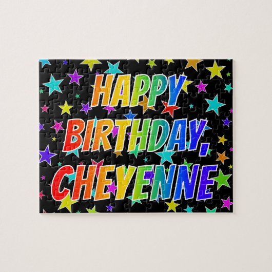 "CHEYENNE" voornaam, geun "HAPPY BIRTHDAY" Legpuzzel (Horizontaal)