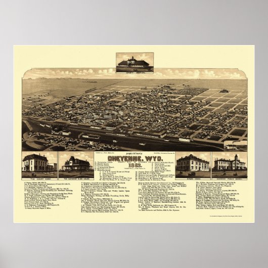 Cheyenne, WY Panoramic Map - 1882 Poster (Voorkant)