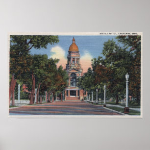 Cheyenne, WY - Uitzicht van staatskapitol en Drive Poster