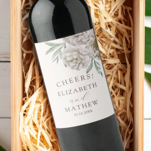 Chi Beige off White Floral Wedding Favor Wijn Etiket