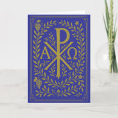Chi Rho Alpha Omega Gold symbool op blauw Kaart (Voorkant)