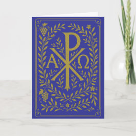 Chi Rho Alpha Omega Gouden Symbool op Blauwe Achte Kaart