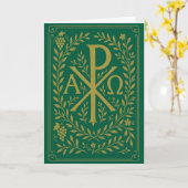 Chi Rho Alpha Omega Gouden Symbool op Groen Kaart (Gele Bloem)