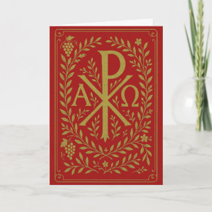 Chi Rho Alpha Omega Gouden Symbool op Rood Kaart