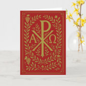 Chi Rho Alpha Omega Gouden Symbool op Rood Kaart (Gele Bloem)