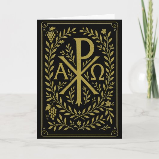 Chi Rho Alpha Omega Gouden Symbool op Zwart Kaart (Voorkant)