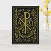 Chi Rho Alpha Omega Gouden Symbool op Zwart Kaart (Gele Bloem)