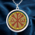 Chi Rho / Alpha Omega Medallion van SNV 36 Zilver Vergulden Ketting<br><div class="desc">Dit kleine detail van een medaillon, genomen van een antiek afbeelding van St. Cecilia (SNV 36) q.v., is vol Christelijke symboliek. De Chi Rho en de Alpha en Omega zijn, naast het kruis en de vis, twee van de oudste Christelijke symbolen. De Chi Rho, ook bekend als de chrismon of...</div>