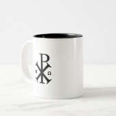 Chi Rho Christelijk symbool Tweekleurige Koffiemok (Voorkant links)