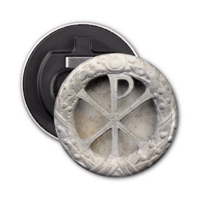 Chi-Rho - het Monogram van Christus Button Flesopener (Voorkant)