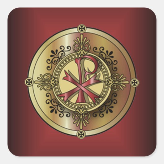 Chi-Rho Monogram ~ Christelijk Symbool P & X Vierkante Sticker (Voorkant)