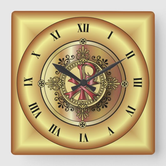 Chi-Rho Monogram ~ Christelijke symbool P & X ~ Vierkante Klok (Voorkant)