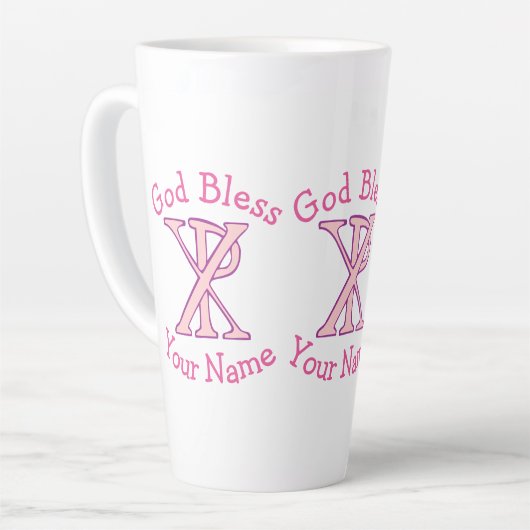 Chi Ro Christelijk Kruis Roze Gepersonaliseerd Latte Mok (Linkerhoek)
