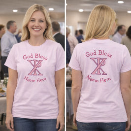 Chi Ro Christelijk Kruis Roze Gepersonaliseerd T-shirt