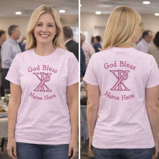 Chi Ro Christelijk Kruis Roze Gepersonaliseerd T-shirt