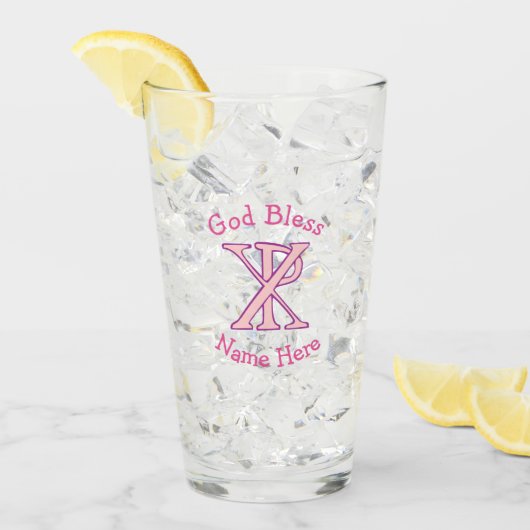 Chi Ro Christelijk Kruis Roze Persoonlijk Glas (Voorkant ijs)