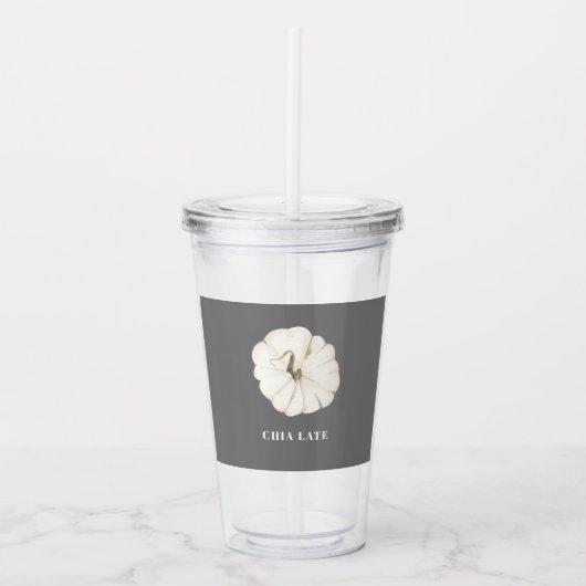 Chia Latte Waterverf Witte Pompoen Acryl Drinkbeker (Voorkant)