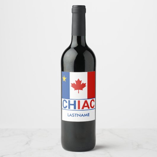Chiac Acadische Canadese Vlag Achternaam Wijn Etiket (Voorkant)