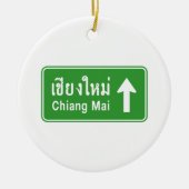 Chiang Mai Ahead ⚠ Thai Highway Traffic Sign ⚠ Keramisch Ornament (Voorkant)