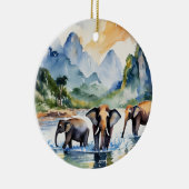 Chiang Mai Elephants Thailand Waterverf Keramisch Ornament (Rechts)