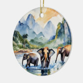 Chiang Mai Elephants Thailand Waterverf Keramisch Ornament (Links)