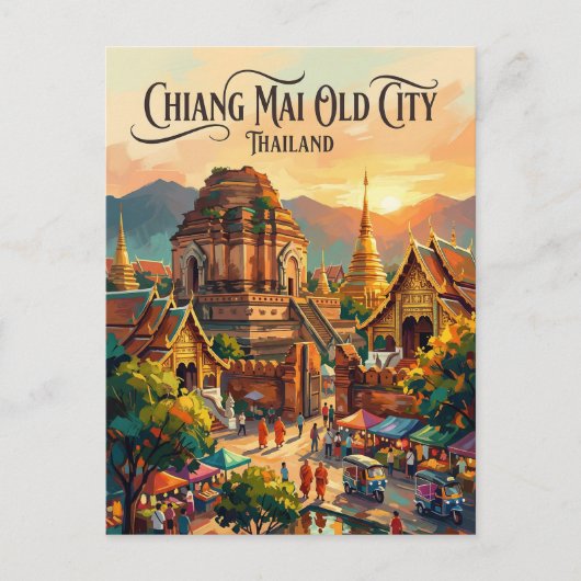 Chiang Mai Oude Stad Thailand Briefkaart (Voorkant)