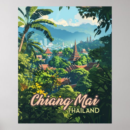 Chiang Mai Thailand Azië Tempels Bergen Vintage Poster (Voorkant)