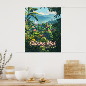 Chiang Mai Thailand Azië Tempels Bergen Vintage Poster (Keuken)