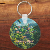 Chiang Mai Thailand Azië Tempels Bergen Vintage Sleutelhanger (Voorkant)