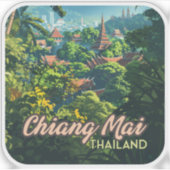 Chiang Mai Thailand Azië Tempels Bergen Vintage Sticker (Voorkant)