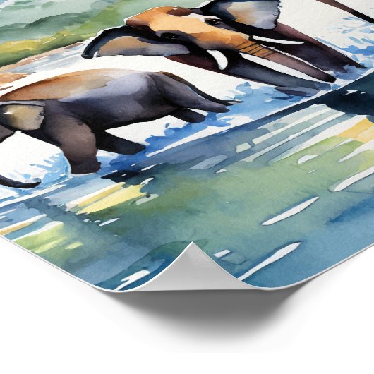 Chiang Mai Thailand Olifanten Waterverf Poster (Hoek)