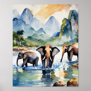 Chiang Mai Thailand Olifanten Waterverf Poster