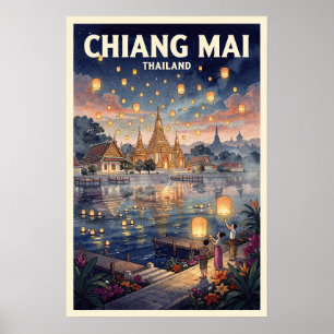 Chiang Mai Thailand Reis in Retro Stijl Poster