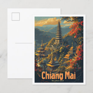 Chiang Mai Thailand Vintage Travel Illustratie Briefkaart