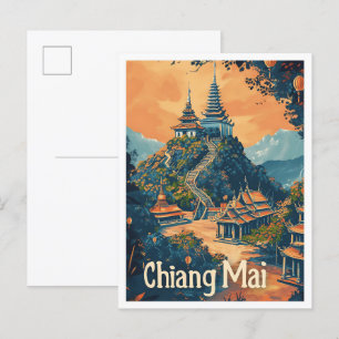 Chiang Mai Thailand Vintage Travel Illustratie Briefkaart