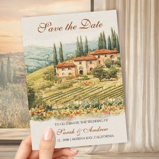 Chianti Vineyard Watercolor Wedding Save the Date  Magnetische Uitnodiging