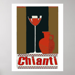 Chianti-wijn en rode fles poster
