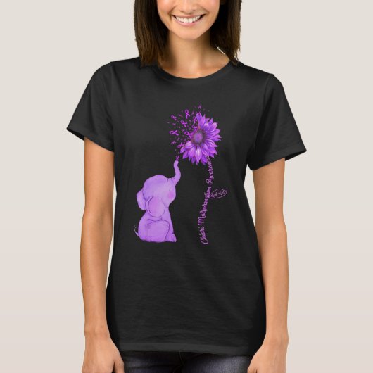 Chiari Malformation Awareness Paarse Sunflower Ele T-shirt (Voorkant)