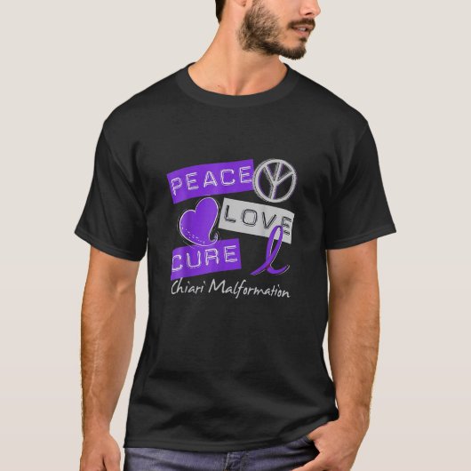 Chiari Malformation Peace Love Cure Awareness T-shirt (Voorkant)