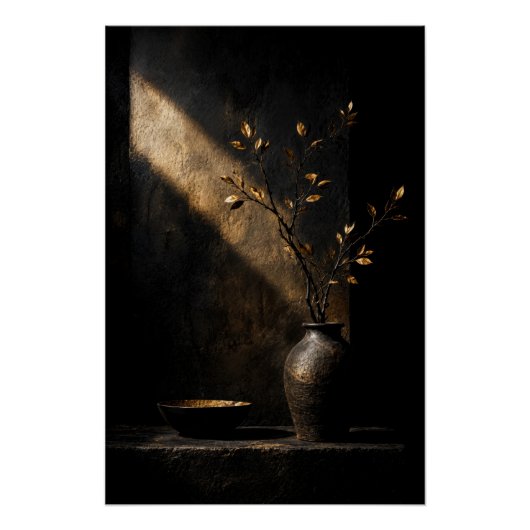 Chiaroscuro Gouden Tak Moody Stilleven Poster (Voorkant)