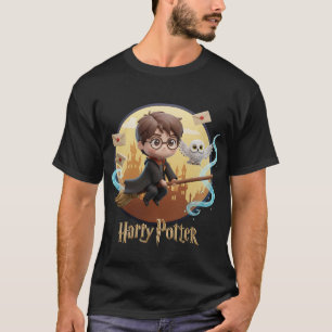 Chibi 3D Harry Potter Vliegen op Broomstick Schatt T-shirt