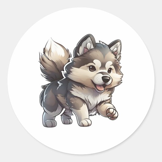 Chibi Alaskan Malamute Ronde Sticker (Voorkant)