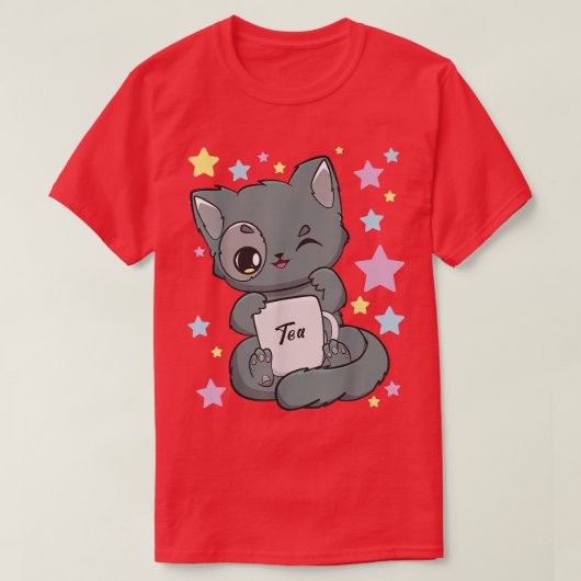 Chibi Anime Cat Drink een Boba Tea Kawaii Neko Fa T-shirt (Design voorkant)